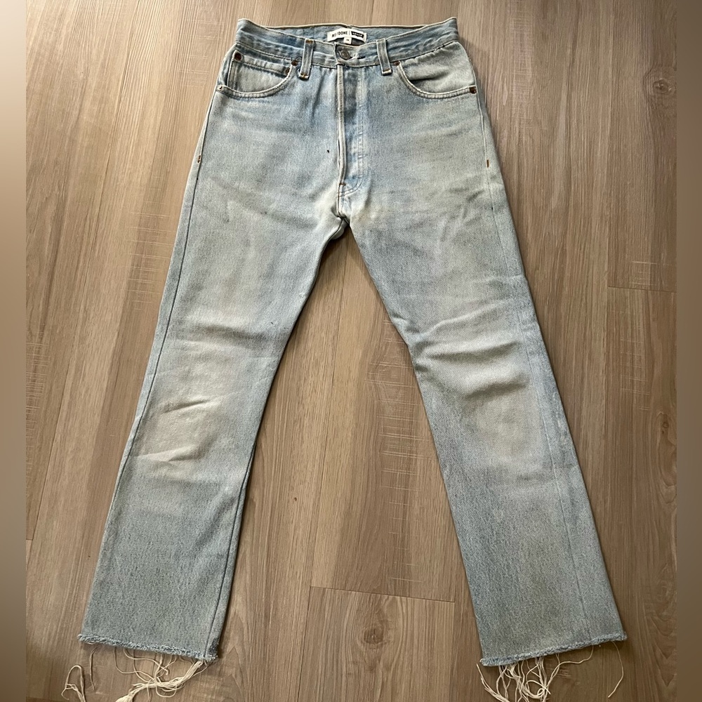 Redone vintage levi’s 501 size 24 high rise straight cropped jeans
